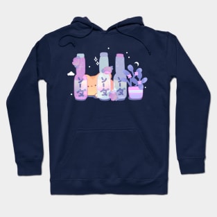 cute cat peeking behind bottles Hoodie